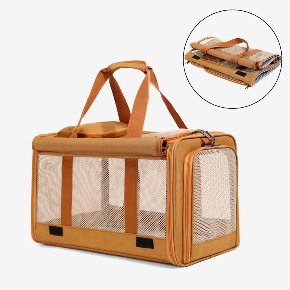 Pet Carrier Bag Durable Mesh Travel Tote for Cats Small Dogs Adjustable Strap Safety Buckle Brown — Image 6
