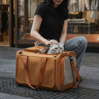 Pet Carrier Bag Durable Mesh Travel Tote for Cats Small Dogs Adjustable Strap Safety Buckle Brown — Image 2
