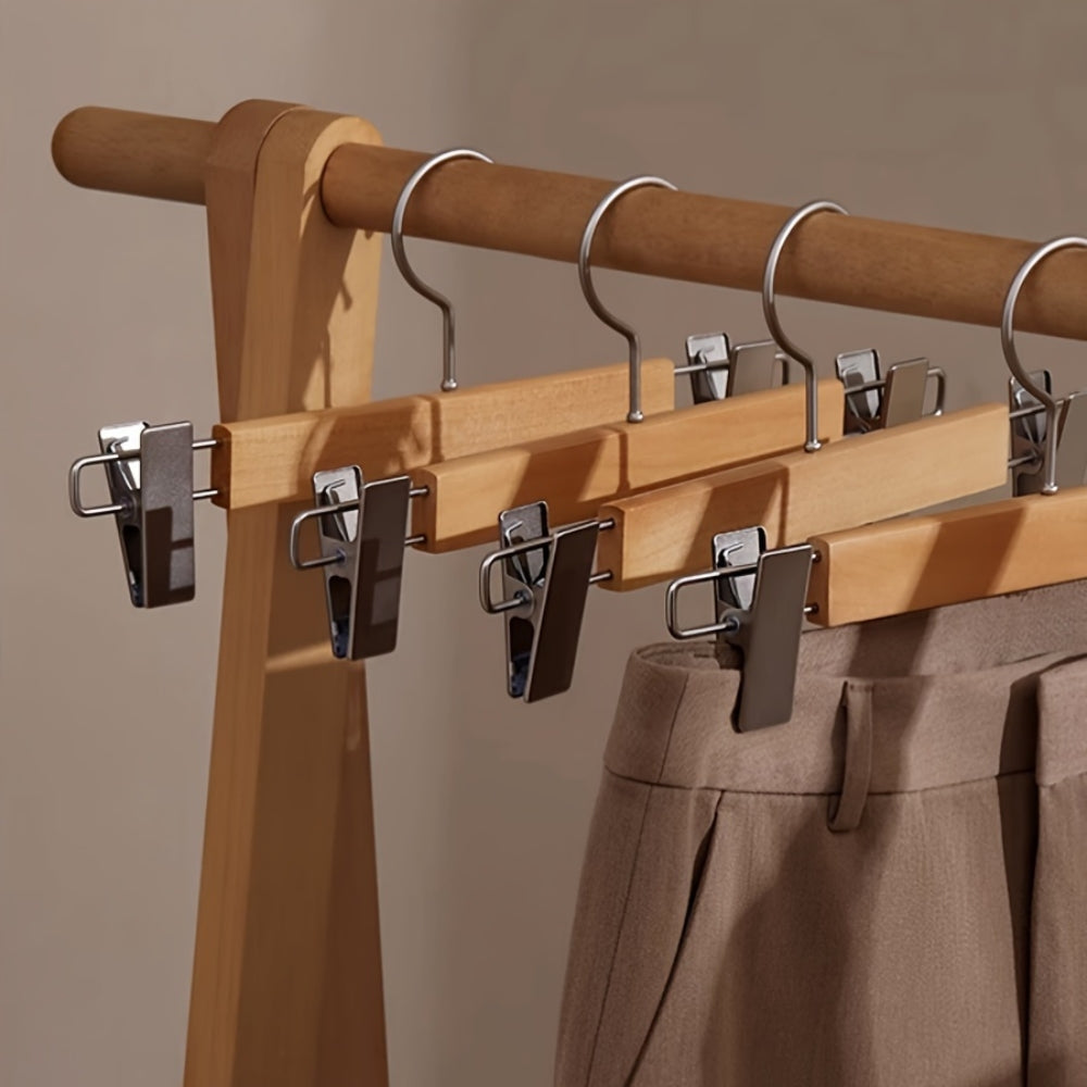 Premium Wooden Pants Hangers with Adjustable Clips Natural Wood Non-Slip — Image 2
