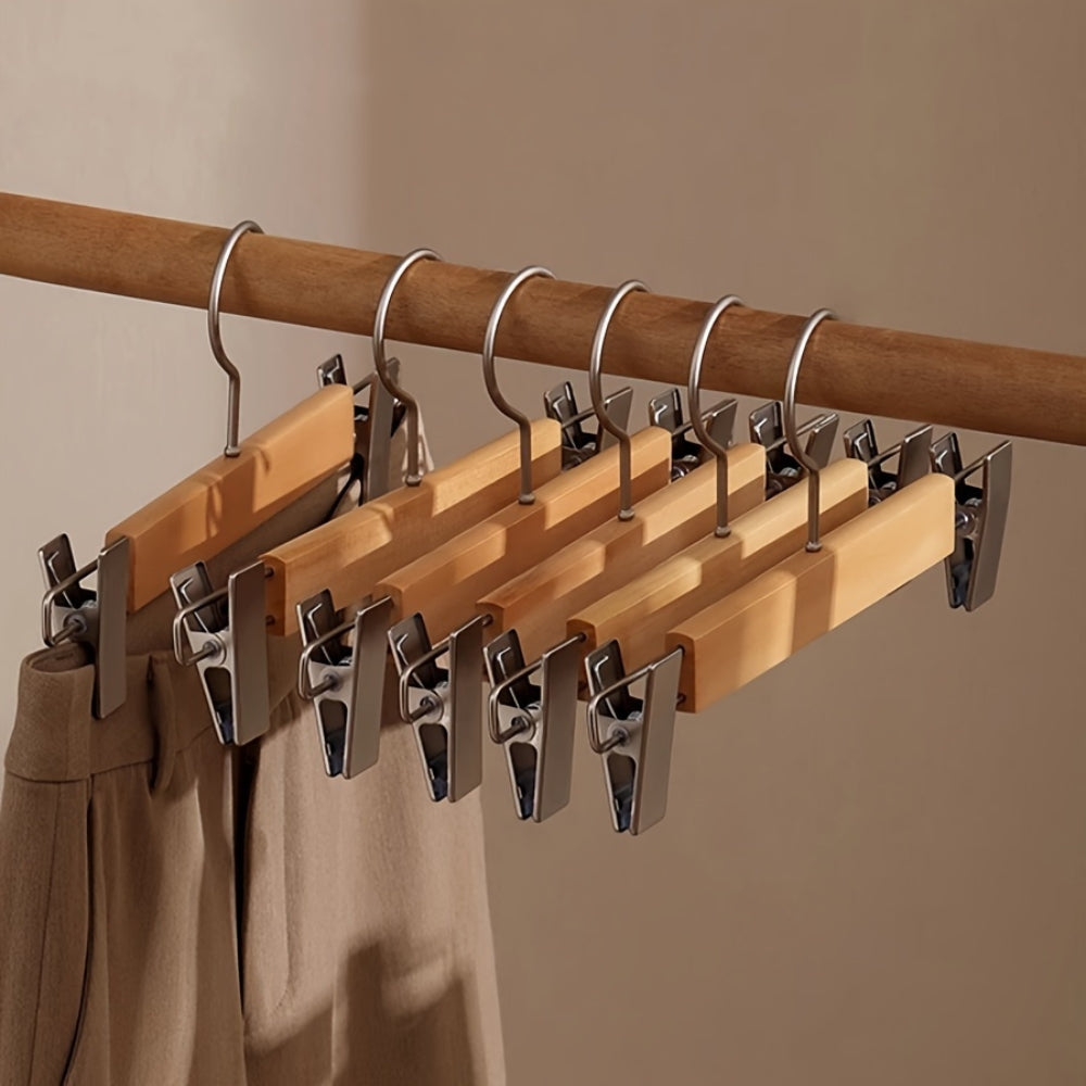 Premium Wooden Pants Hangers with Adjustable Clips Natural Wood Non-Slip — Main Image