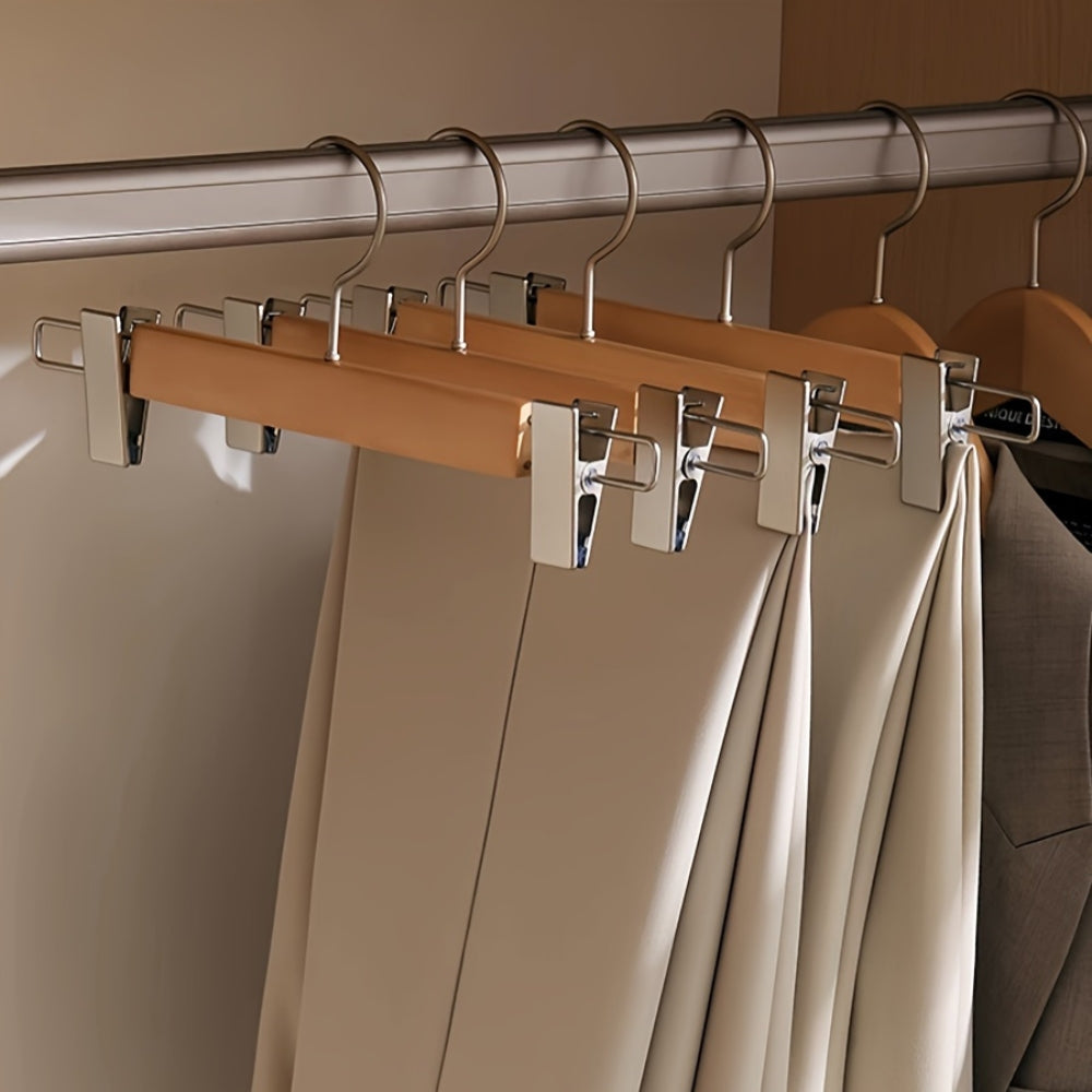Premium Wooden Pants Hangers with Adjustable Clips Natural Wood Non-Slip — Image 6