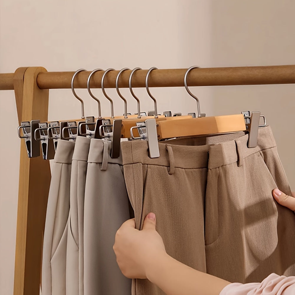 Premium Wooden Pants Hangers with Adjustable Clips Natural Wood Non-Slip — Image 7
