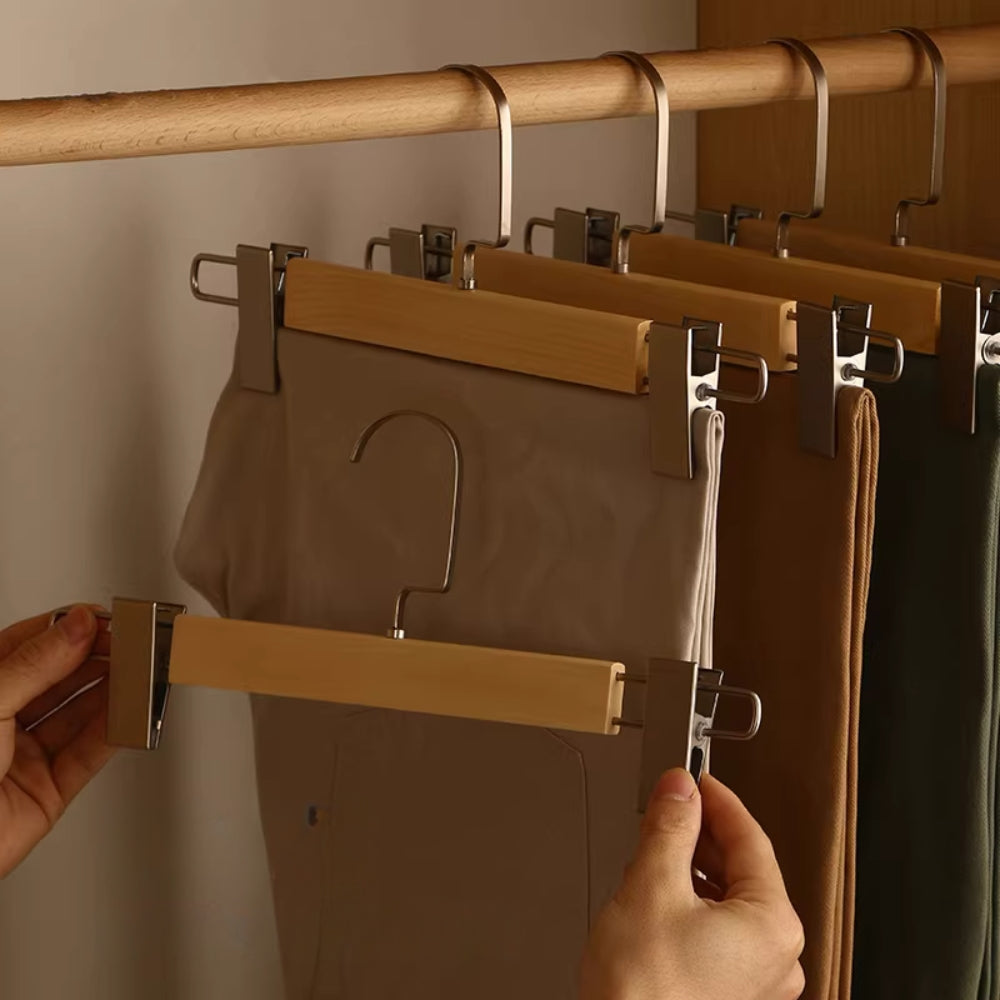 Premium Wooden Pants Hangers with Adjustable Clips Natural Wood Non-Slip — Image 8