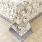 Luxury Floral Cotton Bedspread Set Queen Size Beige Blue Botanical Design — Image 6