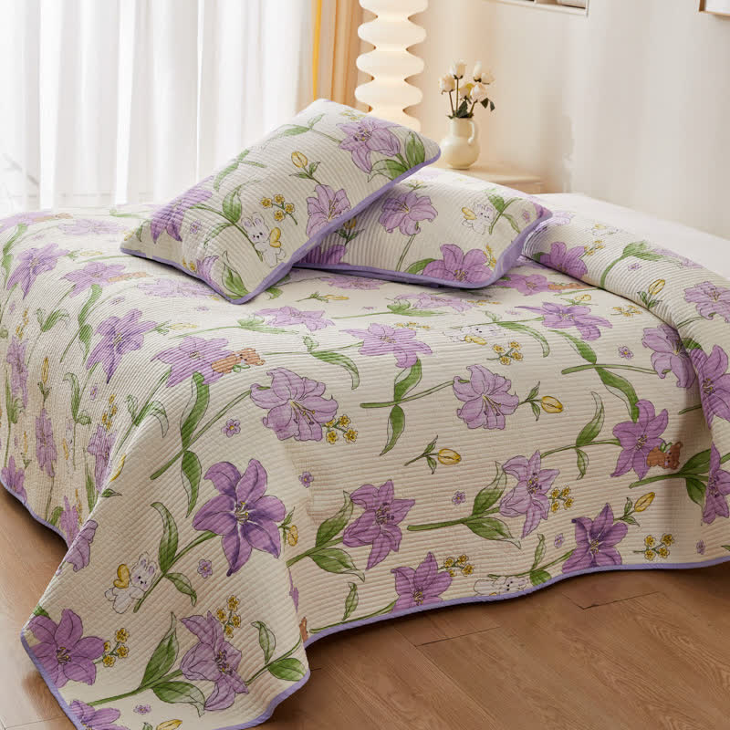 Floral Quilted Bedspread Set Cotton Blend Lightweight Coverlet with Pillow Shams — Image 4