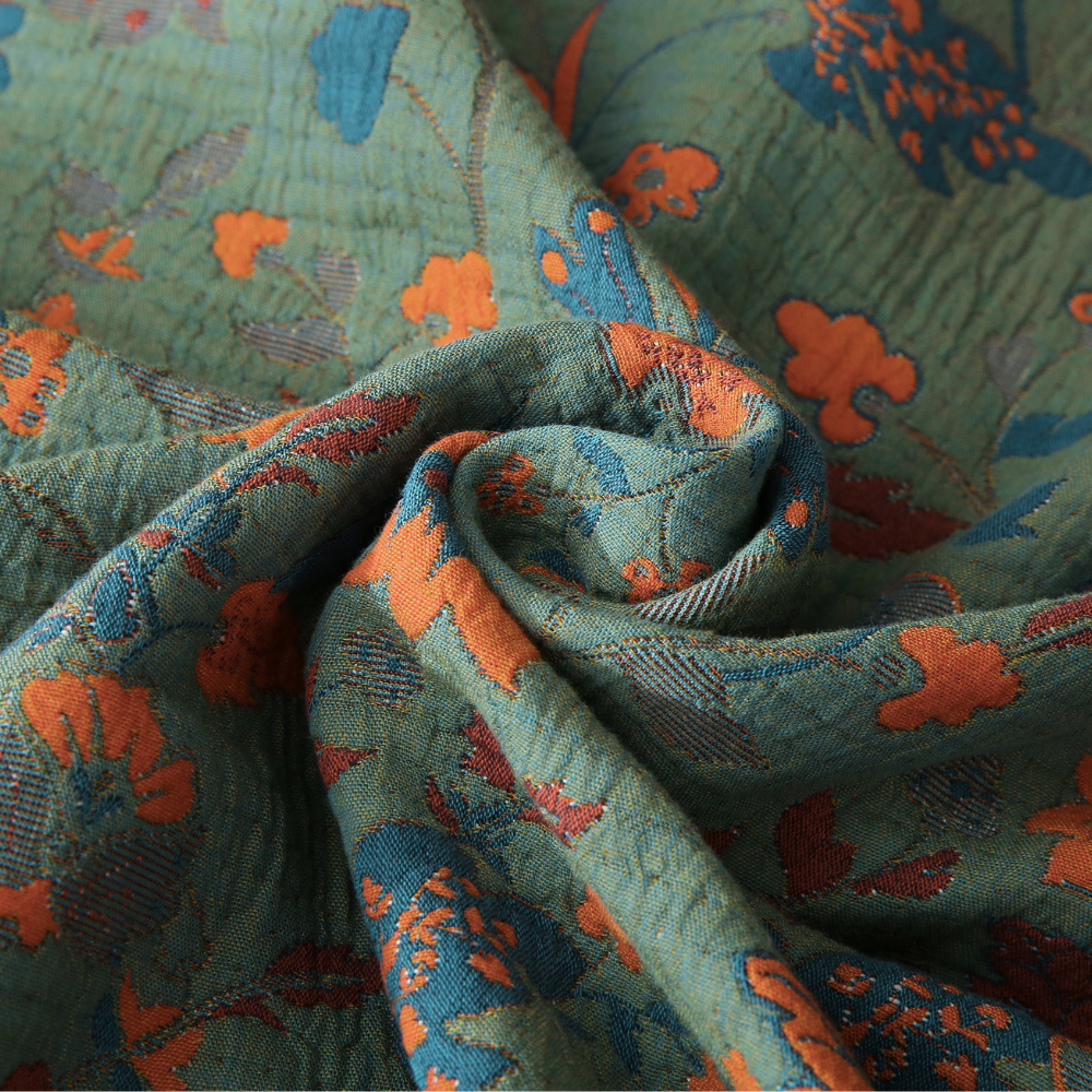 Reversible Floral Cotton Quilt Set Green Orange Patterned Bedding with Pillow Shams — Image 4