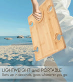 Bamboo Wine and Cheese Picnic Table with Glass Holders Portable Folding Design — Image 5