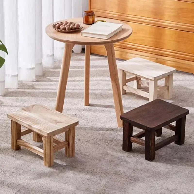 Wooden Step Stool Set 3-Pack Natural Dark Light Finish Solid Wood 30x20x18cm — Image 2