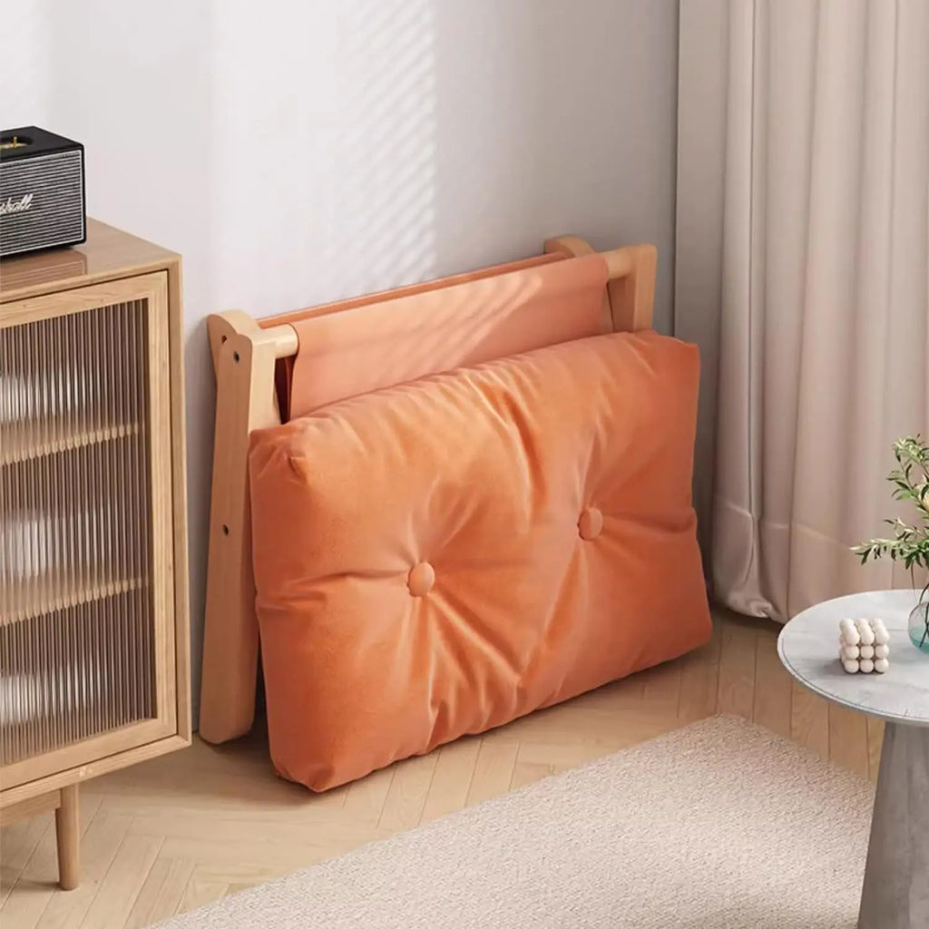 Foldable Wooden Footrest Stool with Grey Linen Cushion, 45x33x40cm — Image 5