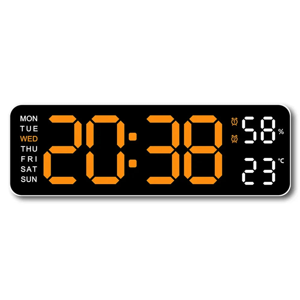 Digital Wall Clock LED Display with Temperature Humidity Dual Alarm Adjustable Brightness Modern Home Decor — Image 8