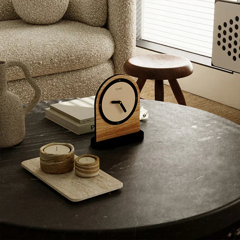 Voyage Modern Arch Table Clock Red Wood Marble Stylish Home Decor Office Desk — Image 9