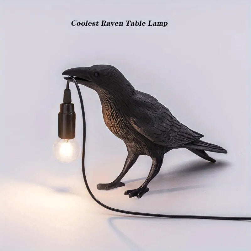 Raven Table Lamp Bird-Shaped Resin Sculpture Light Home Decor Black — Image 8