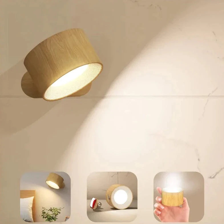 Modern Adjustable Wall Light LED Rechargeable Remote Control Wood Black White — Main Image