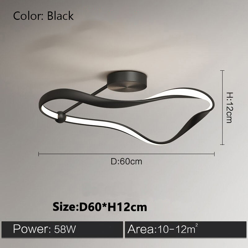 Modern LED Ceiling Light Fixture Wave Design Black White 48W 58W for Living Room Bedroom — Image 5