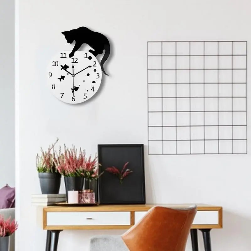 Modern Cat Design Wall Clock Silent Non-Ticking Quartz Timepiece Black White 32cm — Image 2