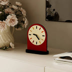 Voyage Modern Arch Table Clock Red Wood Marble Stylish Home Decor Office Desk — Main Image