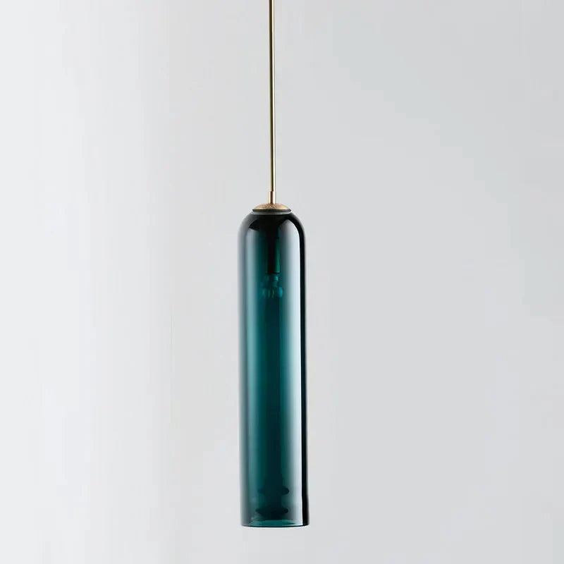 Contemporary Cylinder Glass Pendant Light Fixture – Clear & Blue, 40cm Height, 10cm Diameter — Image 9