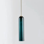 Contemporary Cylinder Glass Pendant Light Fixture – Clear & Blue, 40cm Height, 10cm Diameter — Image 9