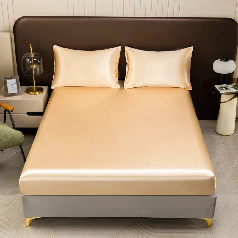 Premium Satin Bed Sheet Set Gold Queen Size Silky Soft Wrinkle-Resistant — Image 4