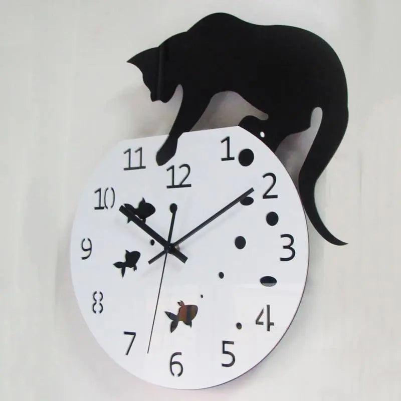 Modern Cat Design Wall Clock Silent Non-Ticking Quartz Timepiece Black White 32cm — Image 4
