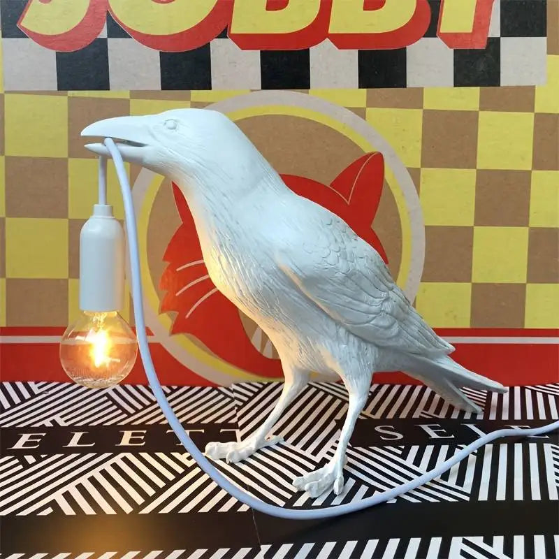 Raven Table Lamp Bird-Shaped Resin Sculpture Light Home Decor Black — Image 9