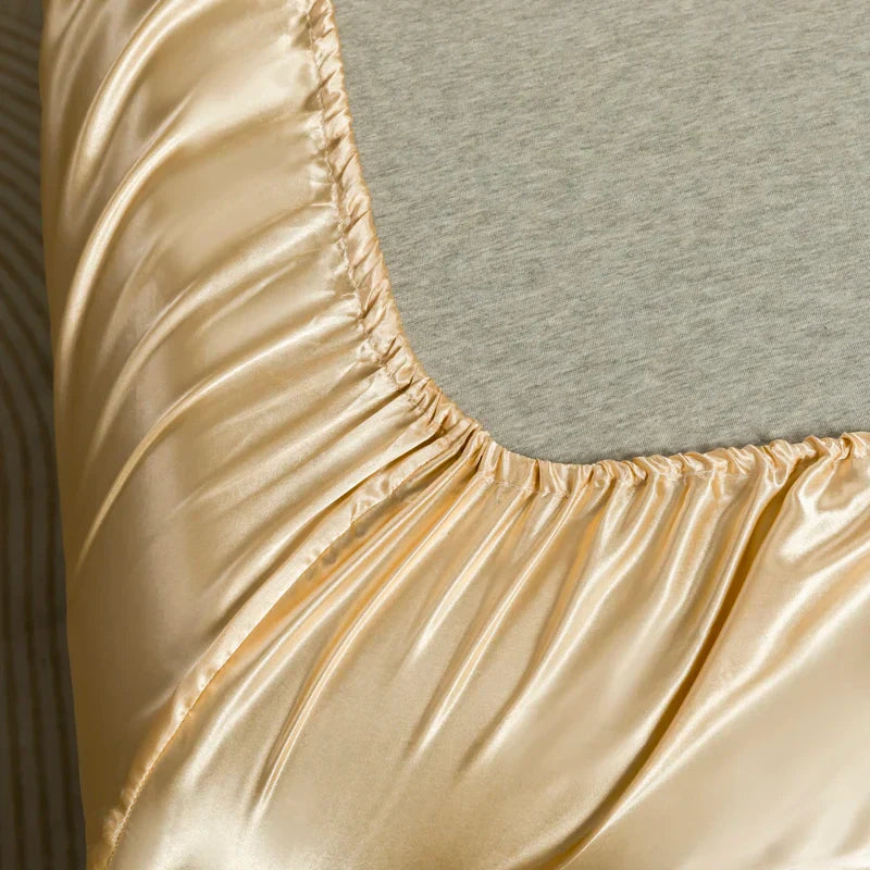 Premium Satin Bed Sheet Set Gold Queen Size Silky Soft Wrinkle-Resistant — Image 8