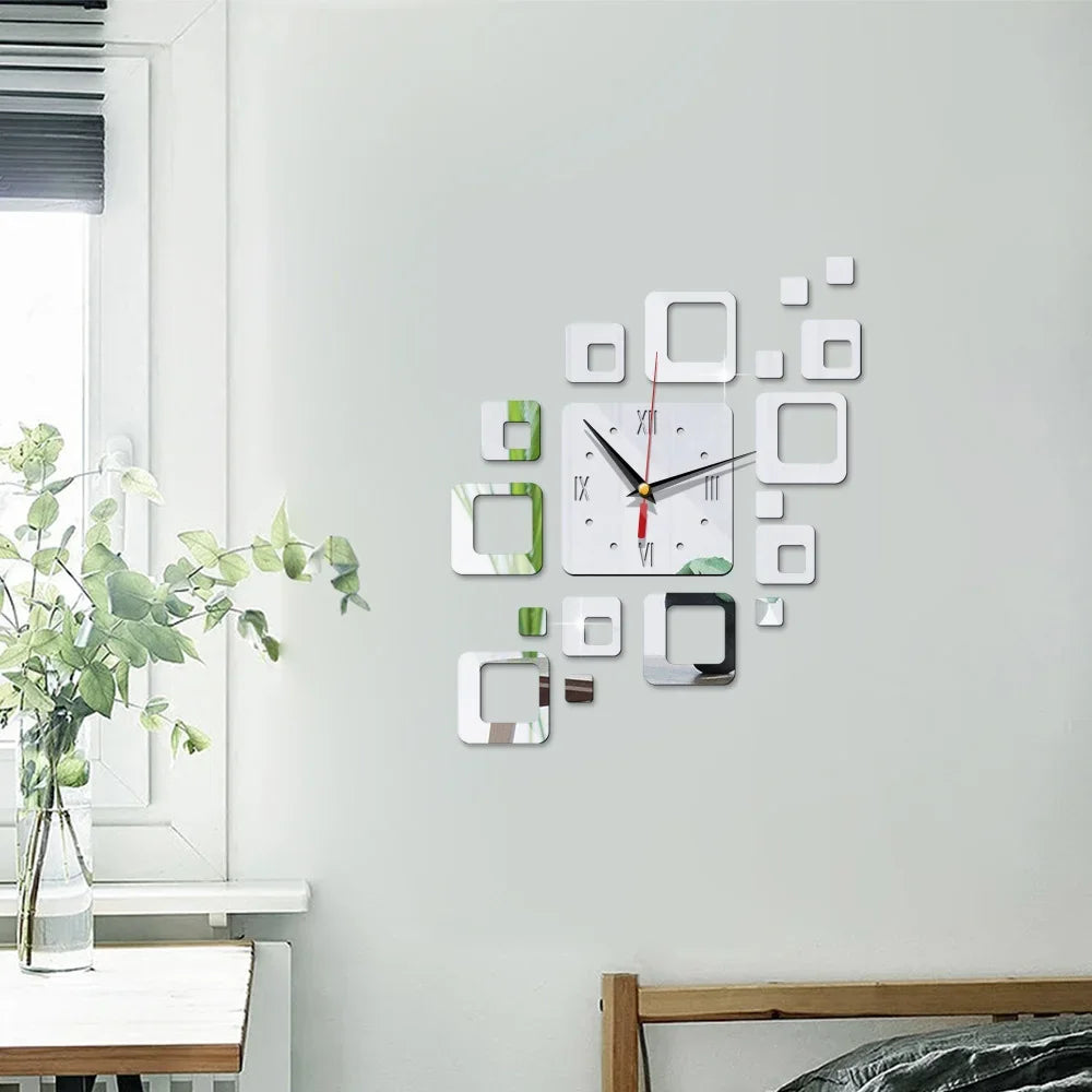Modern DIY 3D Wall Clock Acrylic Mirror Surface Decorative Clock — Main Image