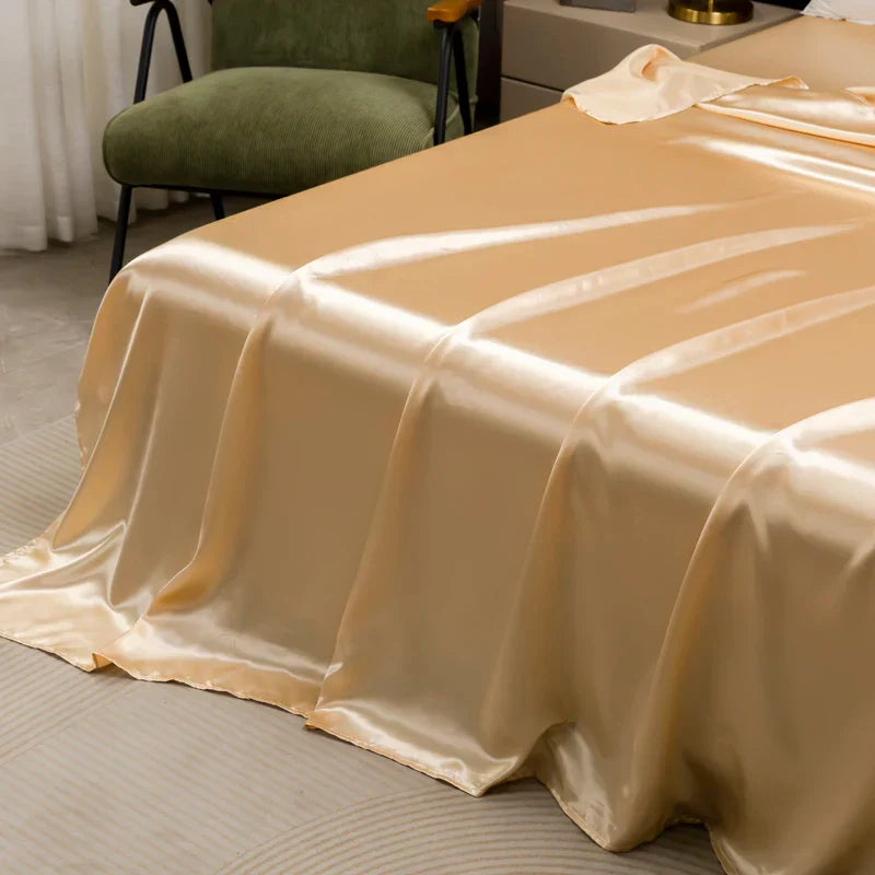Premium Satin Bed Sheet Set Gold Queen Size Silky Soft Wrinkle-Resistant — Image 3