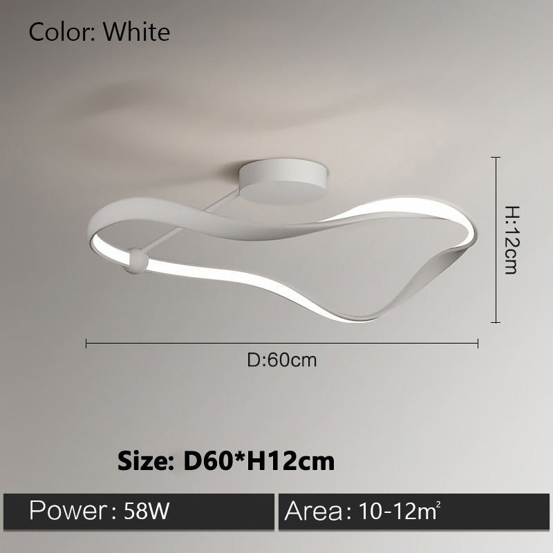 Modern LED Ceiling Light Fixture Wave Design Black White 48W 58W for Living Room Bedroom — Image 7