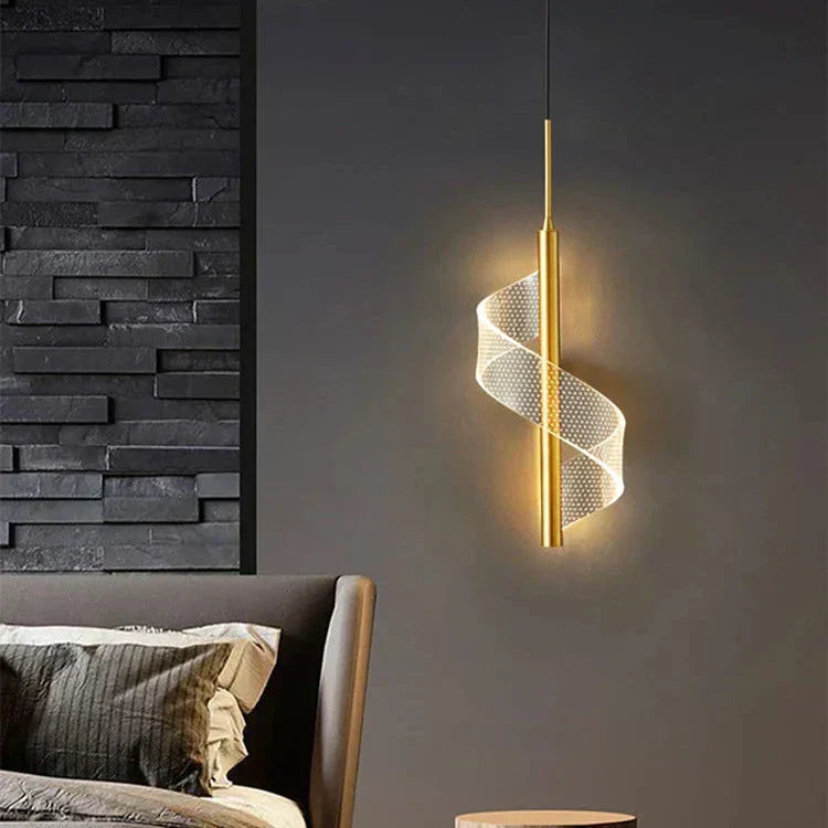 Modern Spiral LED Pendant Light Gold Metal Adjustable Dimmable 40cm — Main Image