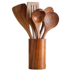 Premium Wooden Kitchen Utensil Set 6-Piece Acacia Wood Cooking Tools with Holder — Main Image