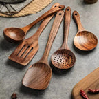 Premium Wooden Kitchen Utensil Set 6-Piece Acacia Wood Cooking Tools with Holder — Image 4