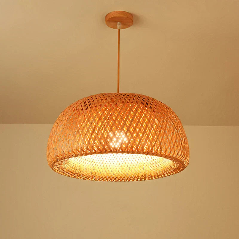 Elegant Bamboo Pendant Light - Natural Woven Design, Adjustable Height, 30cm Diameter — Image 2