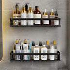 Modern Wall-Mounted Bathroom Shelf Organizer Black Metal 2-Tier Storage Rack — Image 6