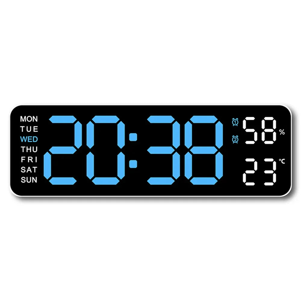 Digital Wall Clock LED Display with Temperature Humidity Dual Alarm Adjustable Brightness Modern Home Decor — Image 9