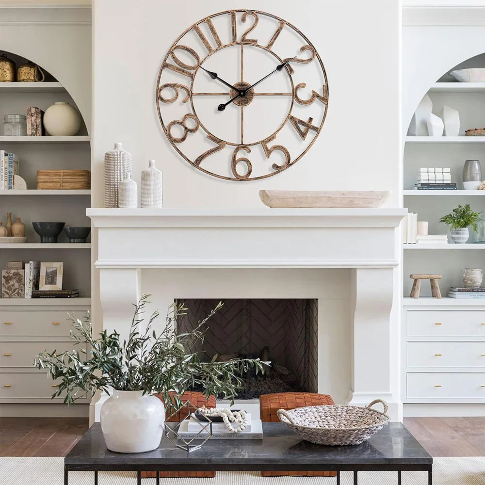Large Metal Wall Clock with Roman Numerals in Gold for Home Décor — Image 2