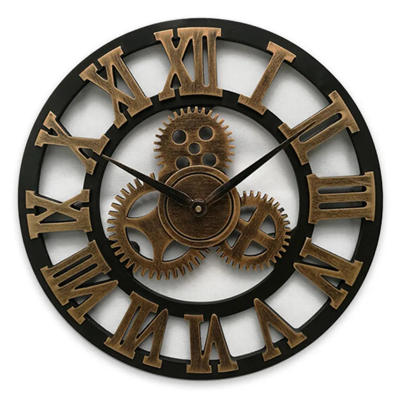Industrial Gear Wall Clock Metal Steampunk Roman Numerals Vintage Decor — Image 5