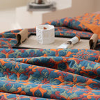 Elegant Floral Cotton Bedspread Set Orange Blue Queen Size Reversible Quilt — Image 6