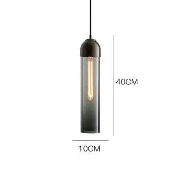 Contemporary Cylinder Glass Pendant Light Fixture – Clear & Blue, 40cm Height, 10cm Diameter — Image 12