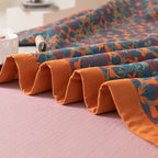 Elegant Floral Cotton Bedspread Set Orange Blue Queen Size Reversible Quilt — Image 8