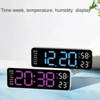 Digital Wall Clock LED Display with Temperature Humidity Dual Alarm Adjustable Brightness Modern Home Decor — Image 3