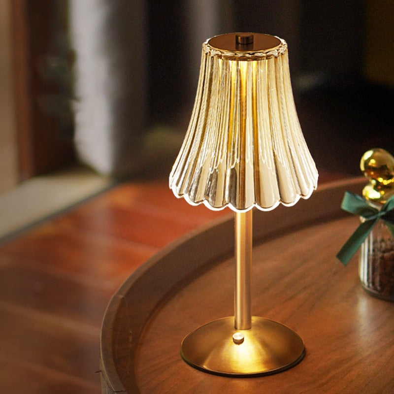 Elegant Gold Table Lamp with Glass Shade - Vintage Style, Metal Base, 15-inch — Main Image