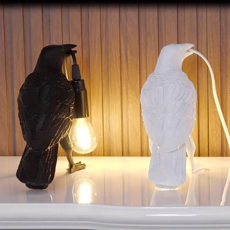 Raven Table Lamp Bird-Shaped Resin Sculpture Light Home Decor Black — Image 4