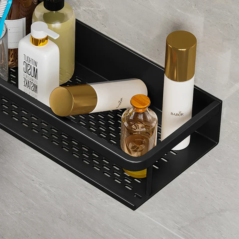 Modern Wall-Mounted Bathroom Shelf Organizer Black Metal 2-Tier Storage Rack — Image 5