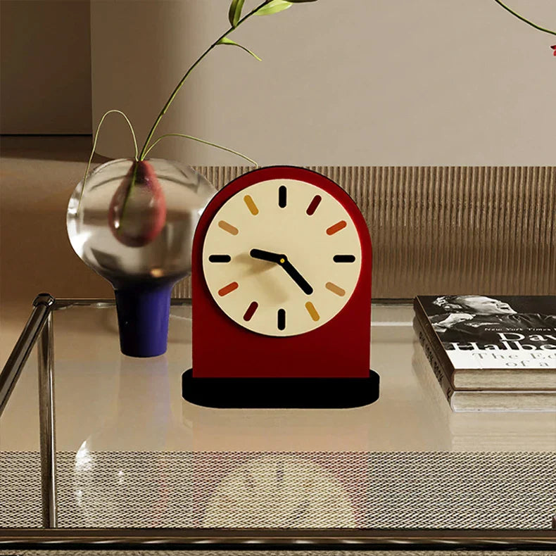 Voyage Modern Arch Table Clock Red Wood Marble Stylish Home Decor Office Desk — Image 7