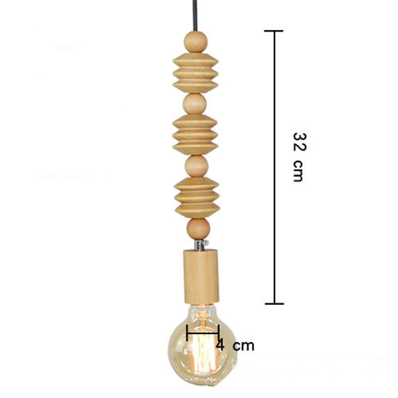 Handcrafted Wooden Pendant Light Fixture Beaded Design Natural Wood — Image 11