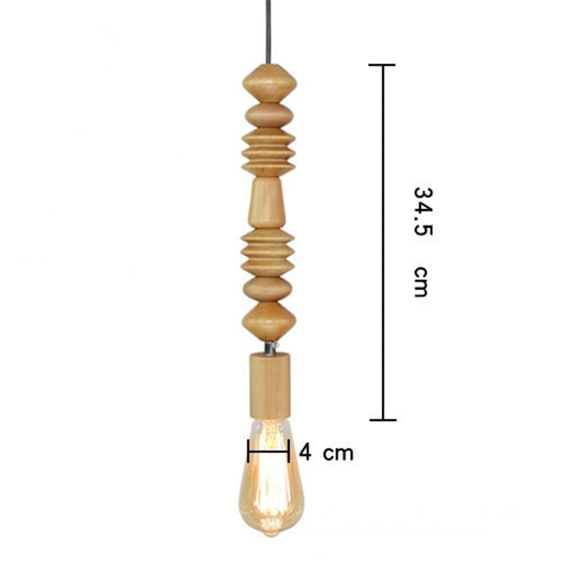 Handcrafted Wooden Pendant Light Fixture Beaded Design Natural Wood — Image 12