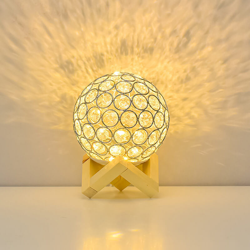 Crystal Globe Table Lamp with Wooden Base - Elegant Home Decor Lighting — Image 12