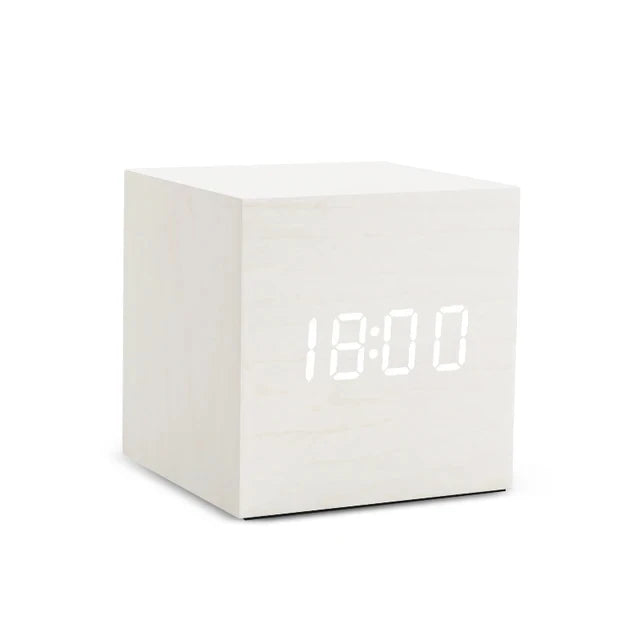 Wooden LED Digital Alarm Clock Cube Design with Temperature Display and Sound Control — Image 8