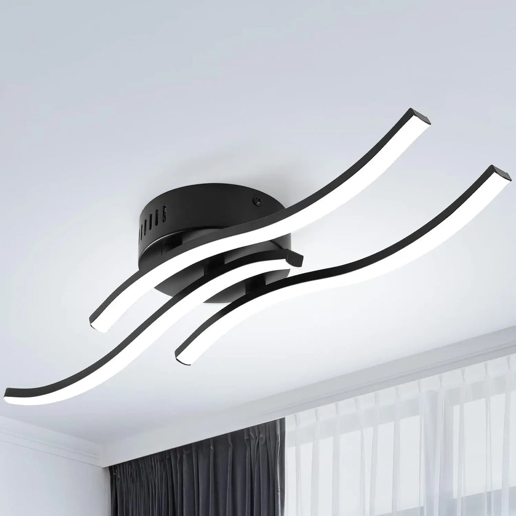 Contemporary LED Ceiling Light Fixture - Black, Curved Design, 3-Light, Modern Home Lighting — Main Image